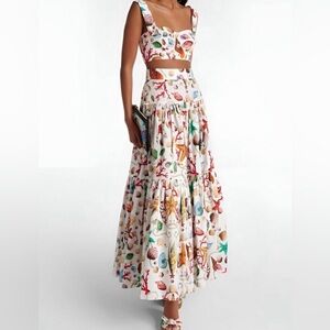 Commense White Sea Life Print Maxi Skirt and top